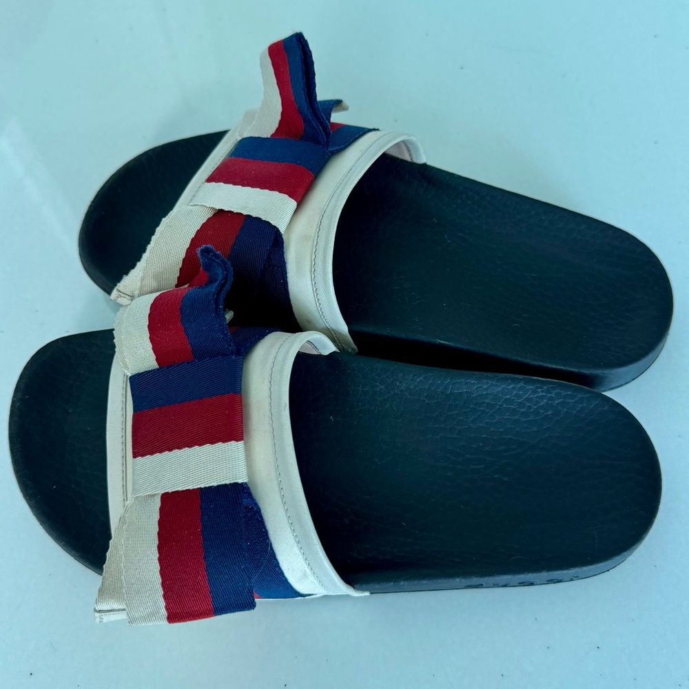 GUCCI Sylvie Web Bow Satin Slides - Picture 4 of 12